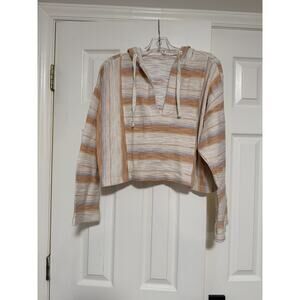 ROXY Size Orange, Cream Cropped Striped Hoodie Sweatshirt, Size M